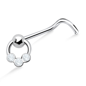 Stones Ring Shaped Silver Curved Nose Stud NSKB-440